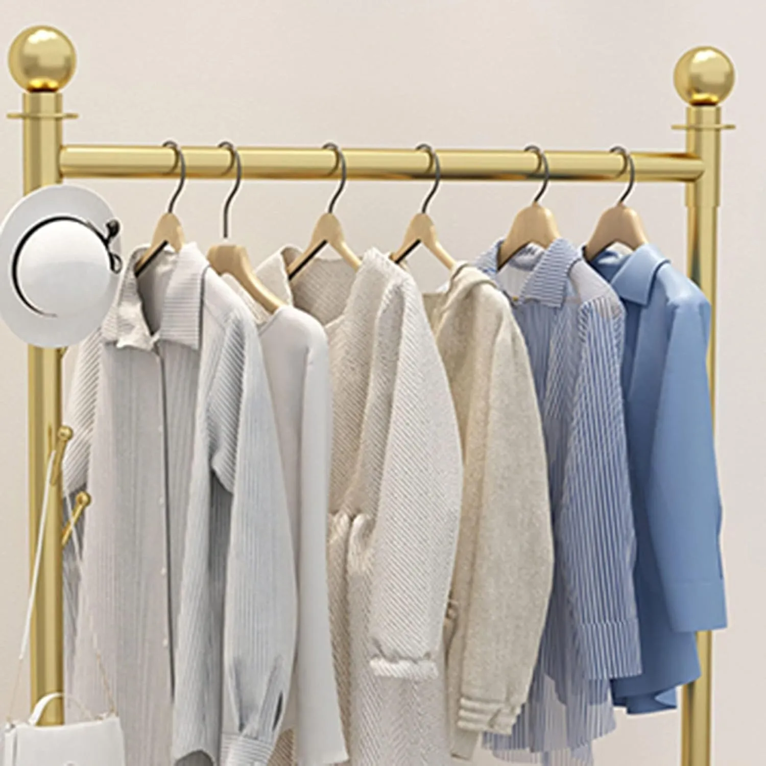 Heavy-Duty Clothes Rail with Hooks Bottom Rack, Wheeled Metal Coat Rack,Freestanding Retail Display Rack(120x135cm)