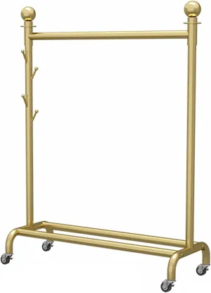 Heavy-Duty Clothes Rail with Hooks Bottom Rack, Wheeled Metal Coat Rack,Freestanding Retail Display Rack(120x135cm)