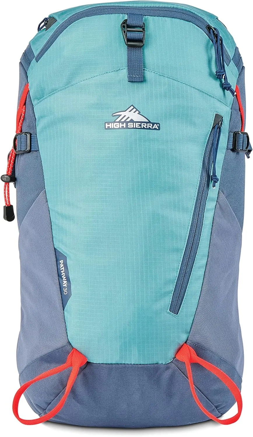 High Sierra Pathway 2.0 Backpack with Hydration Storage Sleeve, for Hiking, Biking, Camping, Traveling, Arctic Blue, 30L