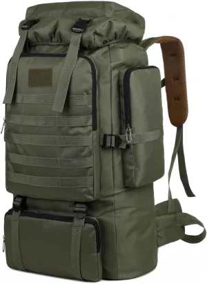 Hiking Backpack, Large Capacity Hiking Backpack Outdoor Camping Rucksack Canvas Trekking Backpack, Army Green