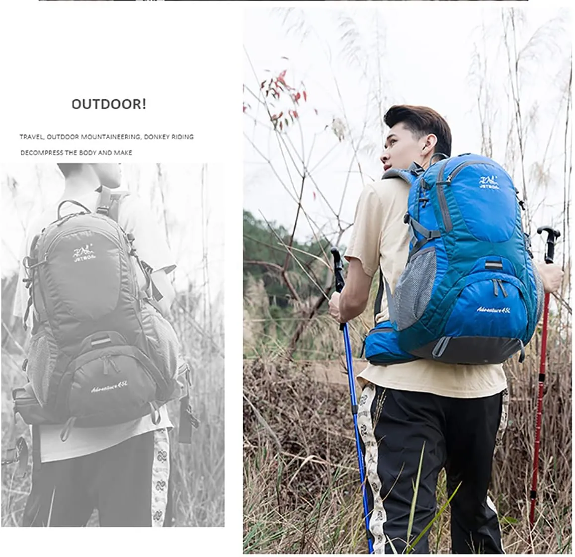 Hiking Backpack Waterproof Men Women Outdoor Travel for Trekking Camping Walking with Cover Student College School Daypack