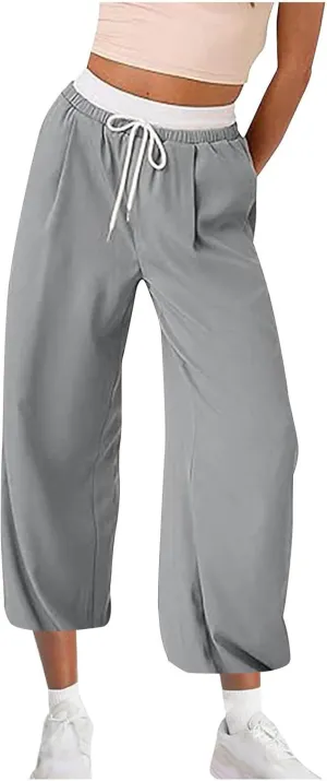 Hiking Pants Women Lightweight Travel Athletic Elastic Waist Cargo Pants Baggy Drawstring Joggers Sweatpants