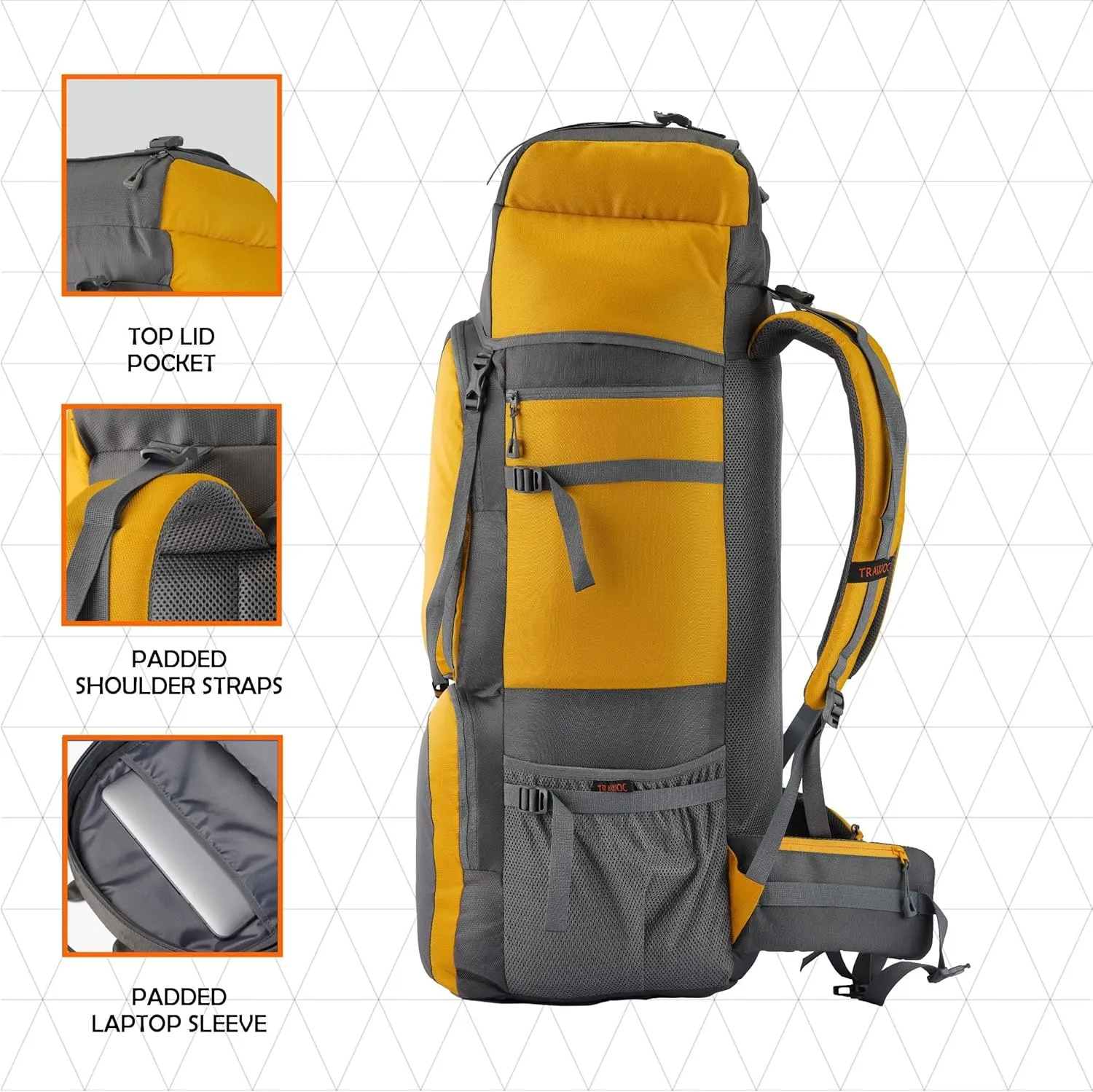 HK001 Synthetic 60L Water Proof Travel Backpack for Hiking (Yellow)