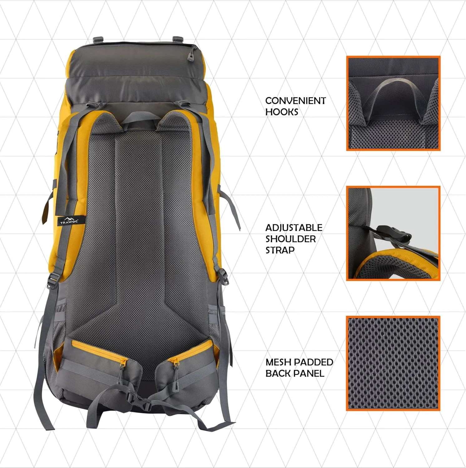 HK001 Synthetic 60L Water Proof Travel Backpack for Hiking (Yellow)