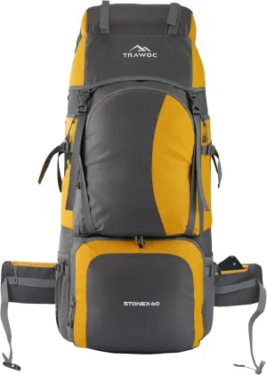 HK001 Synthetic 60L Water Proof Travel Backpack for Hiking (Yellow)