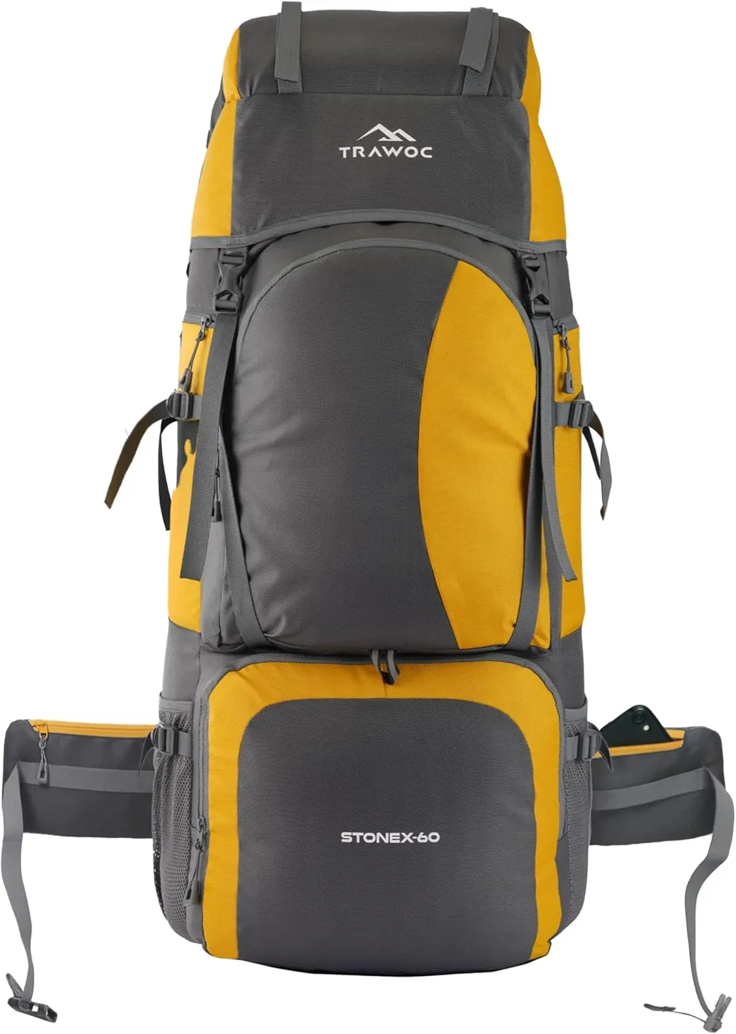 HK001 Synthetic 60L Water Proof Travel Backpack for Hiking (Yellow)