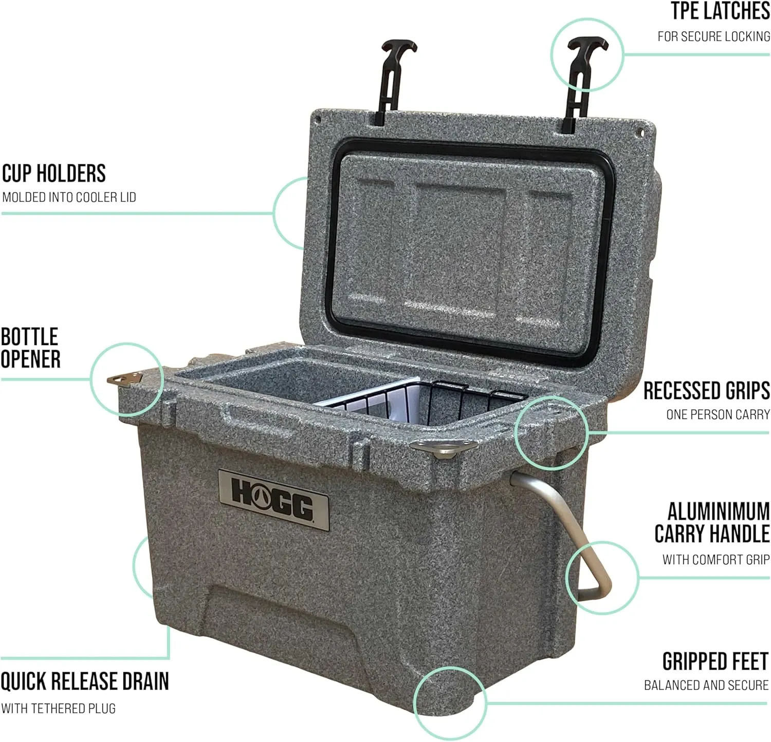 Hogg 65 qt Insulated Cooler with Wheels and Handles, Rolling Ice Chest with Wheels, Rotomolded Wheeled Coolers for Camping, Drinks, Outdoors, 65qt Blue