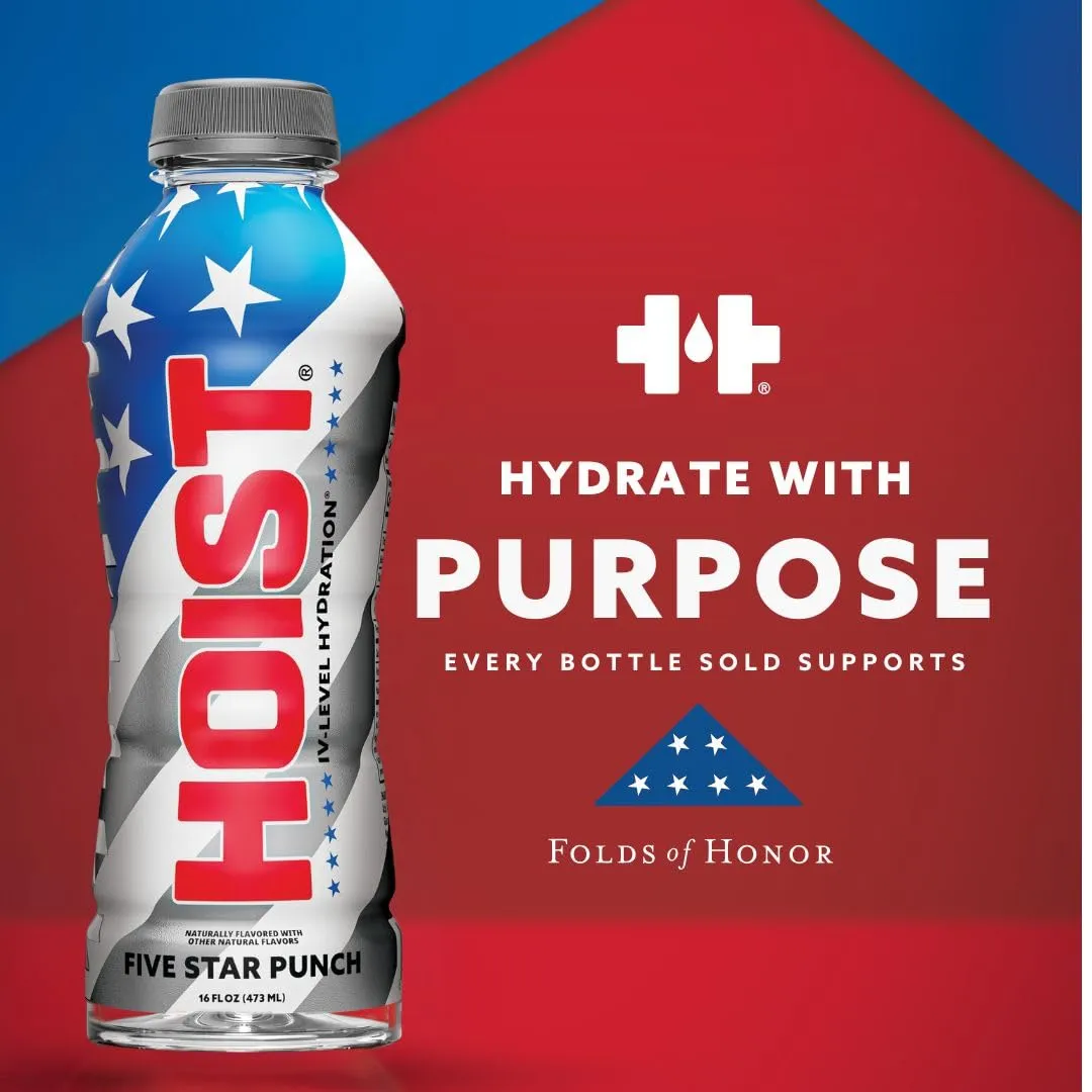 Hoist Premium Hydration Isotonic Electrolyte Drink, Powerful IV-Level Hydration, Five Star Punch, 16 Fl Oz (Pack of 12)