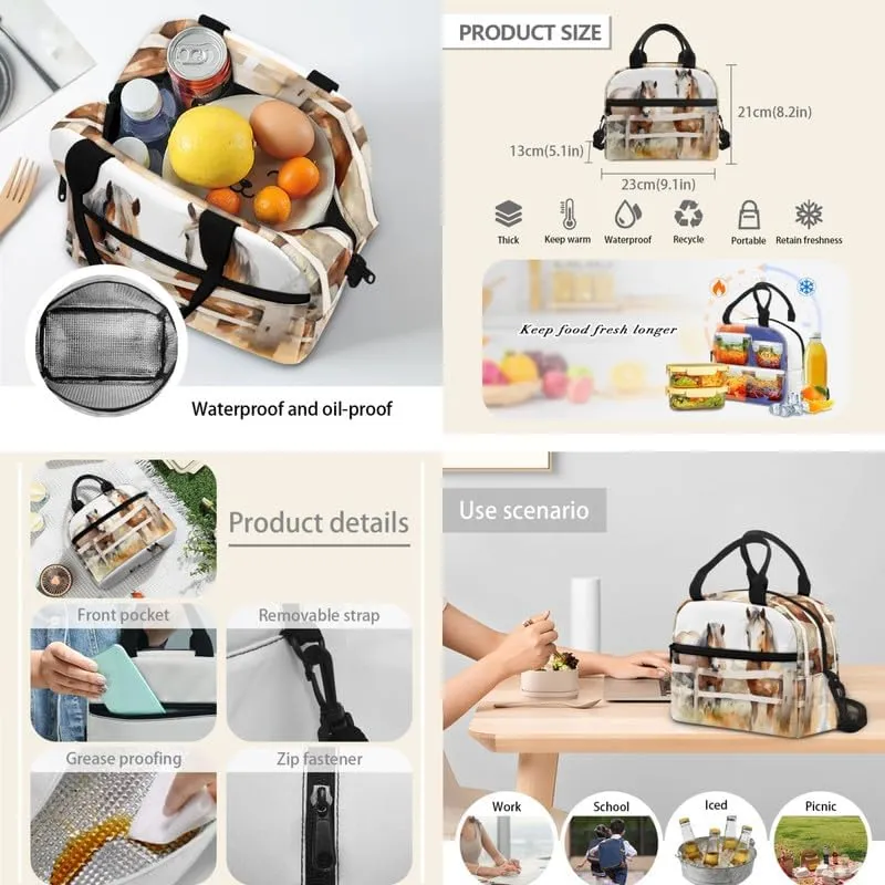 Horse Countryside Hand Drawing Backpack with Lunch Box Horse Watercolor Painting Pencil Holder Case, Casual Travel Rucksack Kids School Bookbag,Set of 3
