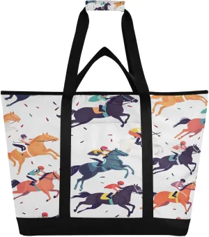 Horse Race Reusable Insulated Lunchbox Cooler Bag, Leakproof Kitchen Grocery Bag Collapsible Portable Cooler Tote Bag for Picnic, Camping, Office, Travel