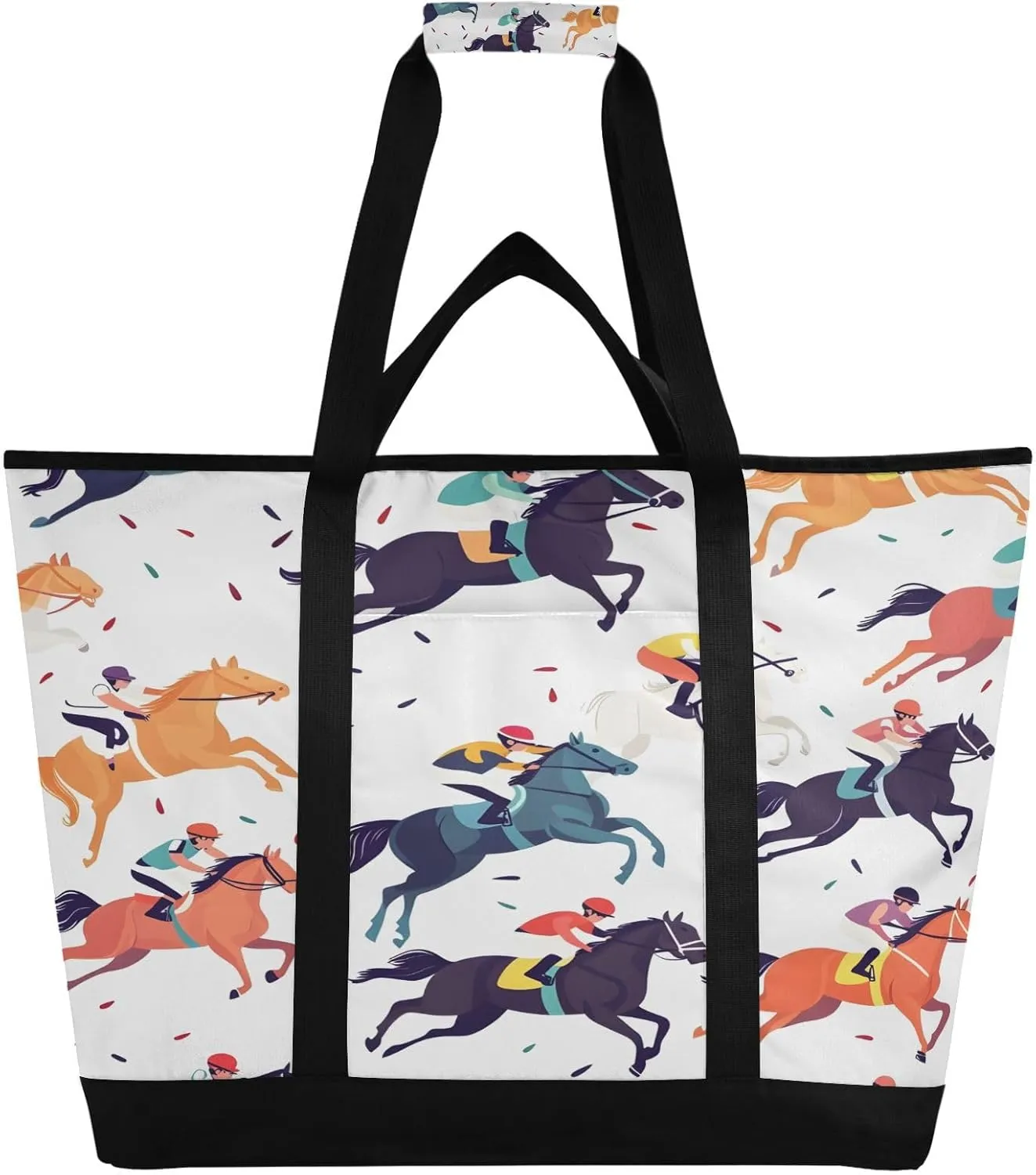 Horse Race Reusable Insulated Lunchbox Cooler Bag, Leakproof Kitchen Grocery Bag Collapsible Portable Cooler Tote Bag for Picnic, Camping, Office, Travel