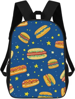 Hot Dogs Burgers 17 Inches Travel Backpacks Funny Shoulder Bag Lightweight Daypack
