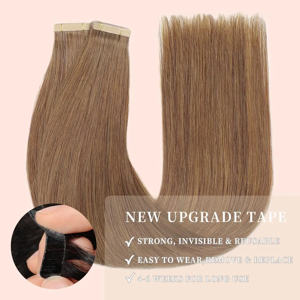 Human Hair Tape in Extensions, Medium Brown Hair Extensions Real Human Hair 22 Inch 20pcs Remy Straight Tape ins Invisible Tape in Hair Extensions Human Hair (10#,22 Inch)