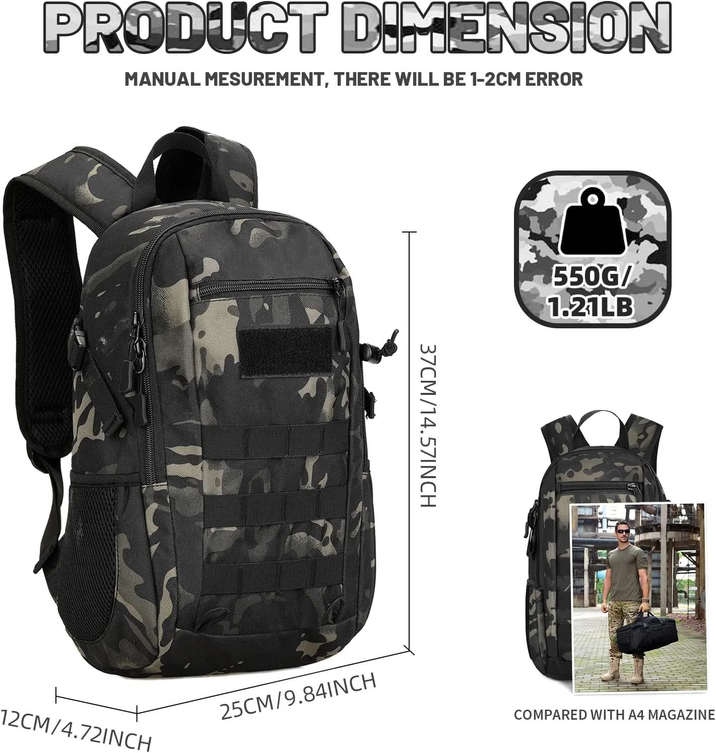 HUNTVP 10L/20L Mini Daypack Military MOLLE Backpack Rucksack Gear Tactical Assault Pack Bag for Hunting Camping Trekking
