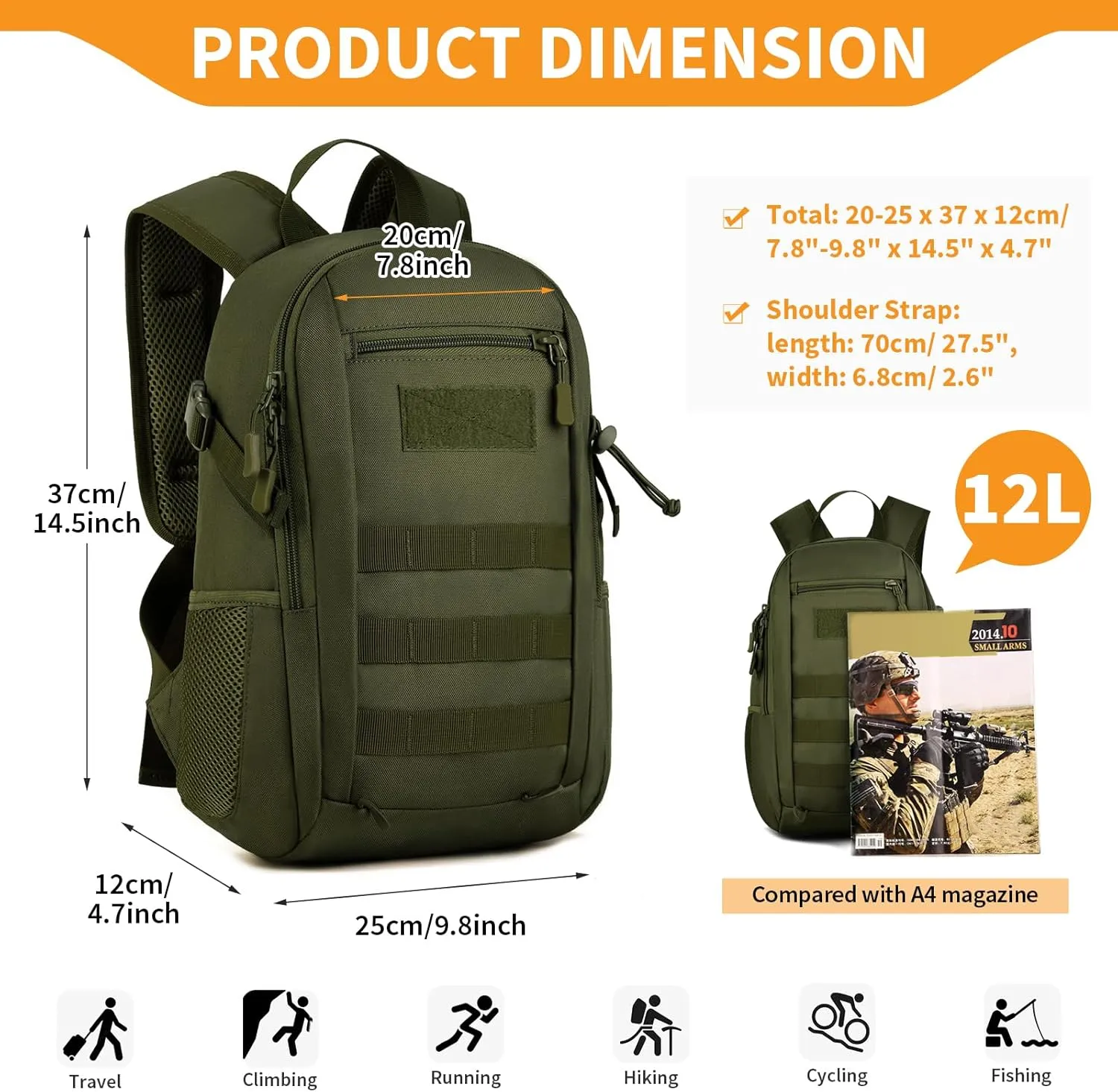 HUNTVP 10L/20L Mini Daypack Military MOLLE Backpack Rucksack Gear Tactical Assault Pack Bag for Hunting Camping Trekking