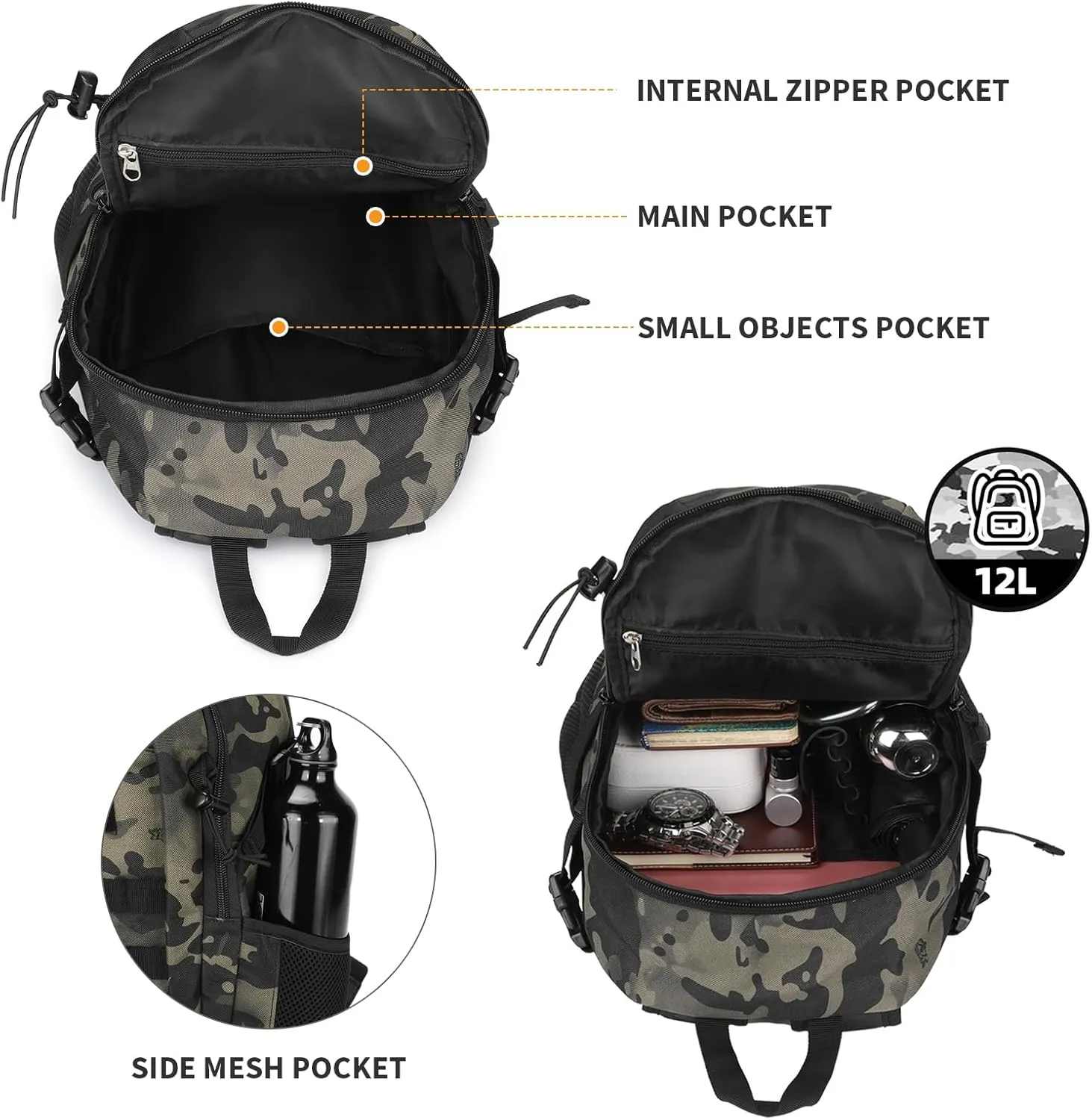 HUNTVP 10L/20L Mini Daypack Military MOLLE Backpack Rucksack Gear Tactical Assault Pack Bag for Hunting Camping Trekking