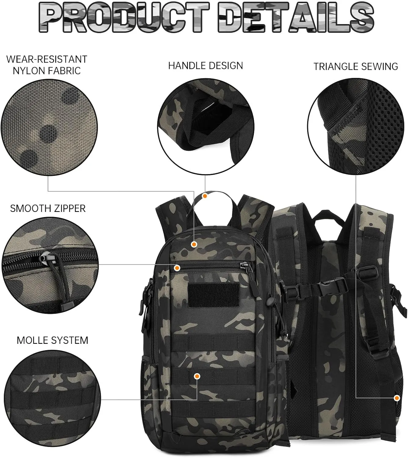 HUNTVP 10L/20L Mini Daypack Military MOLLE Backpack Rucksack Gear Tactical Assault Pack Bag for Hunting Camping Trekking