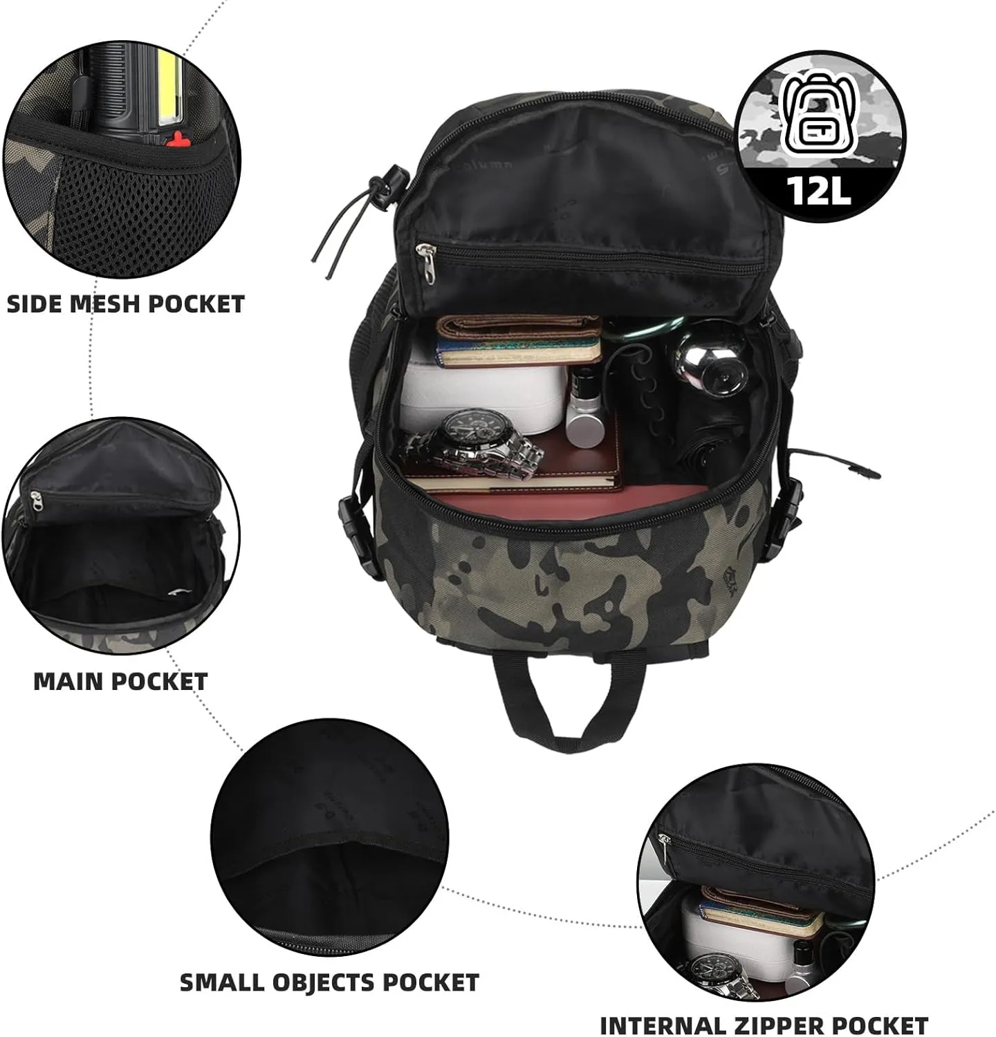 HUNTVP 10L/20L Mini Daypack Military MOLLE Backpack Rucksack Gear Tactical Assault Pack Bag for Hunting Camping Trekking
