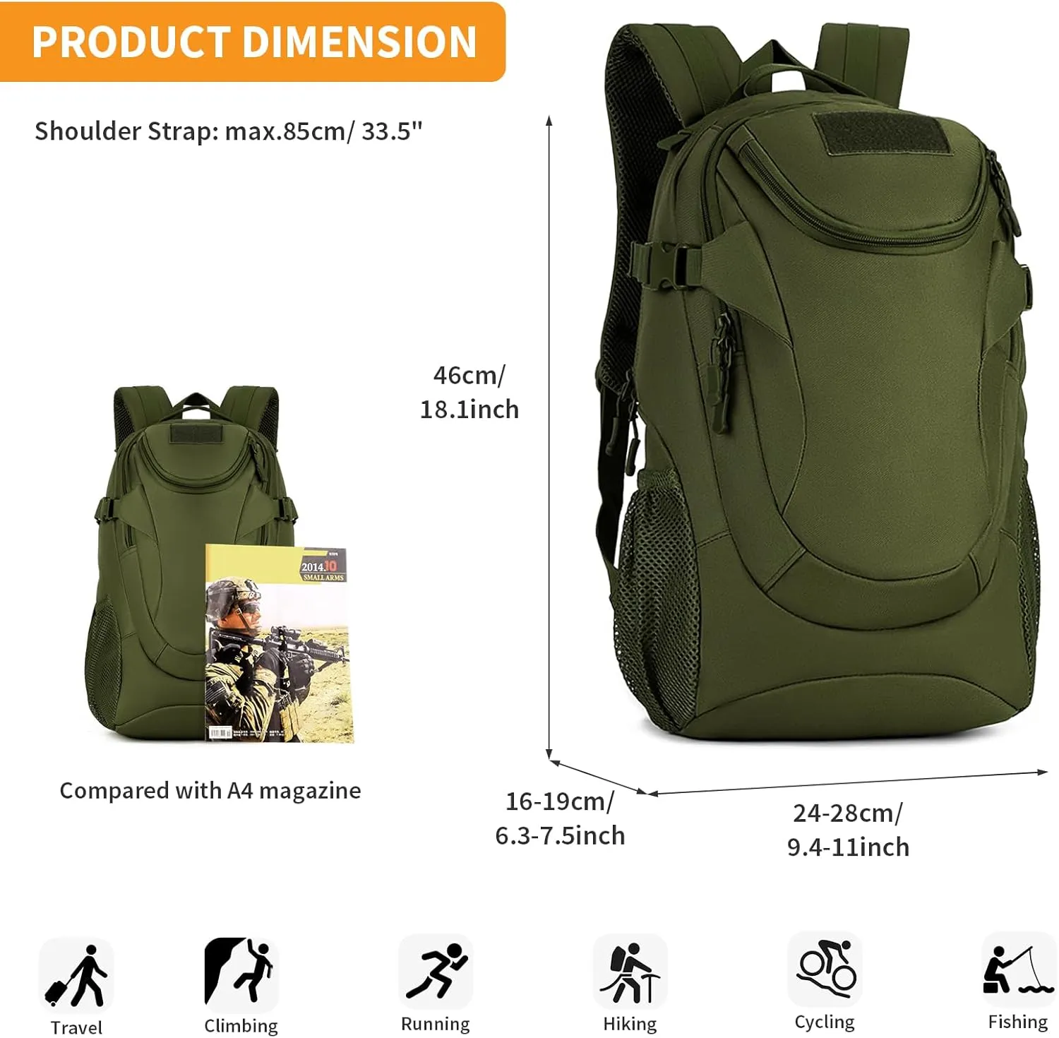 HUNTVP 25L Tactical Backpack Rucksack Tactical Assault Pack Military Bag WR