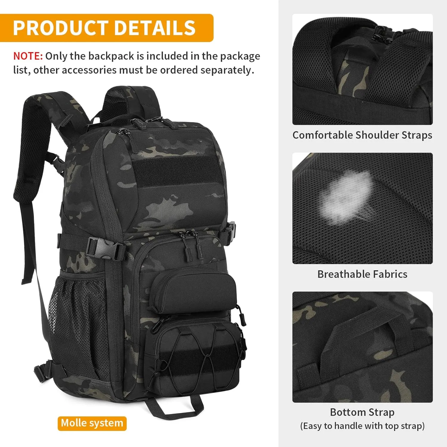 HUNTVP Military MOLLE Backpack Hunting Rucksack Gear Tactical Backpack Assault Pack 25L