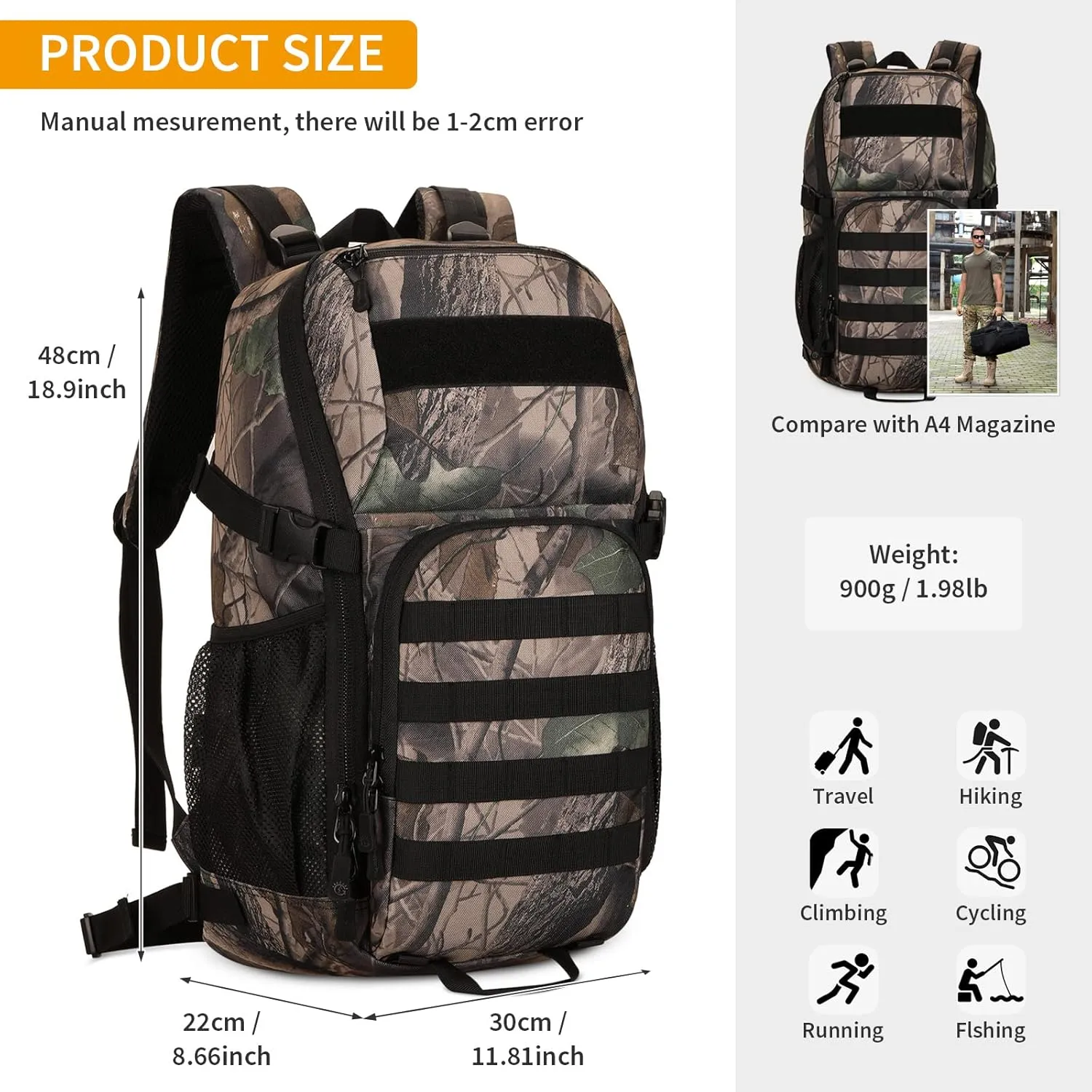 HUNTVP Military MOLLE Backpack Hunting Rucksack Gear Tactical Backpack Assault Pack 25L