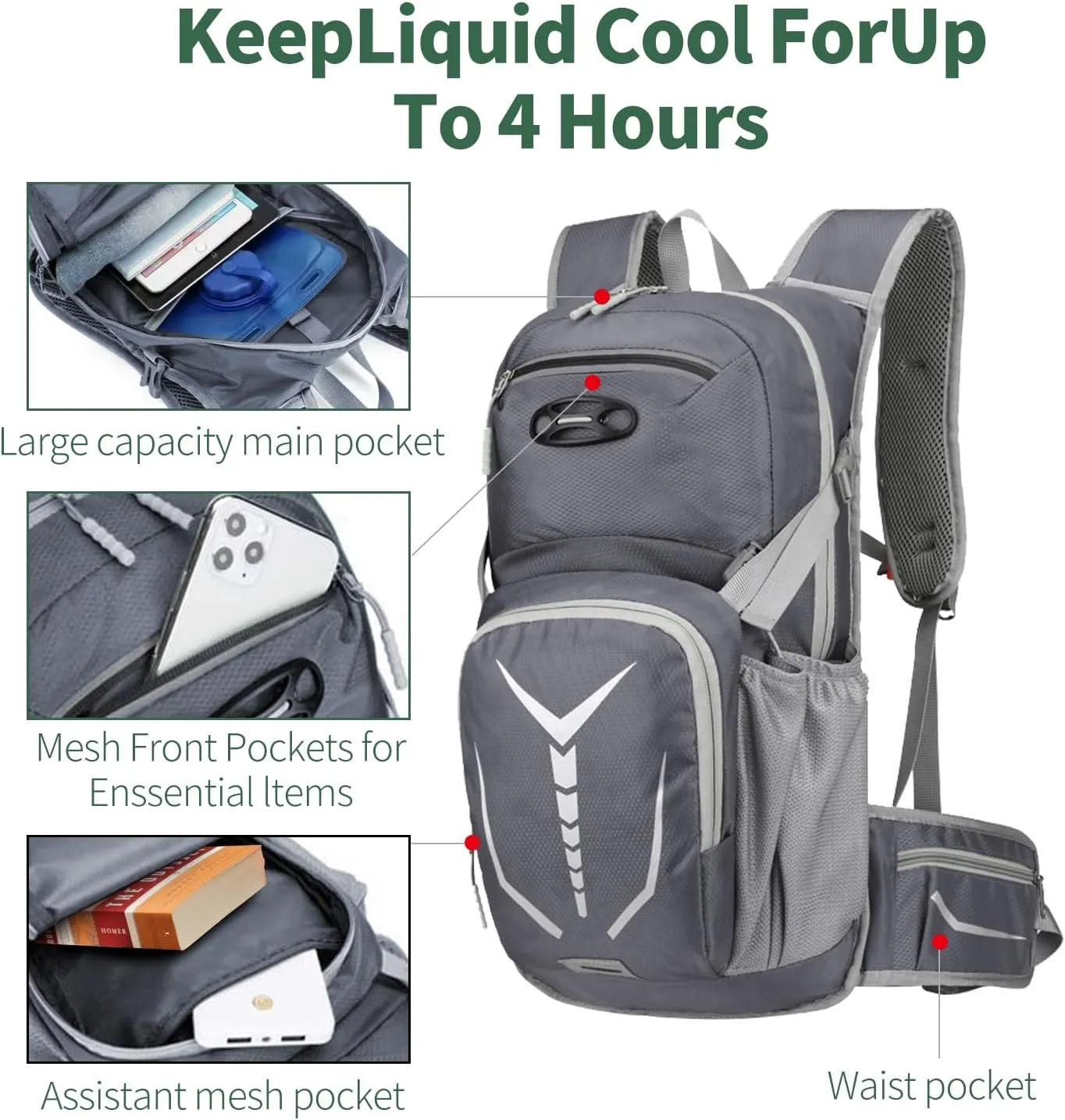 Hydration Backpack for Men Women，Lightweig Hiking Backpack Waterproof Hydration Packs with 3L Water Bladder