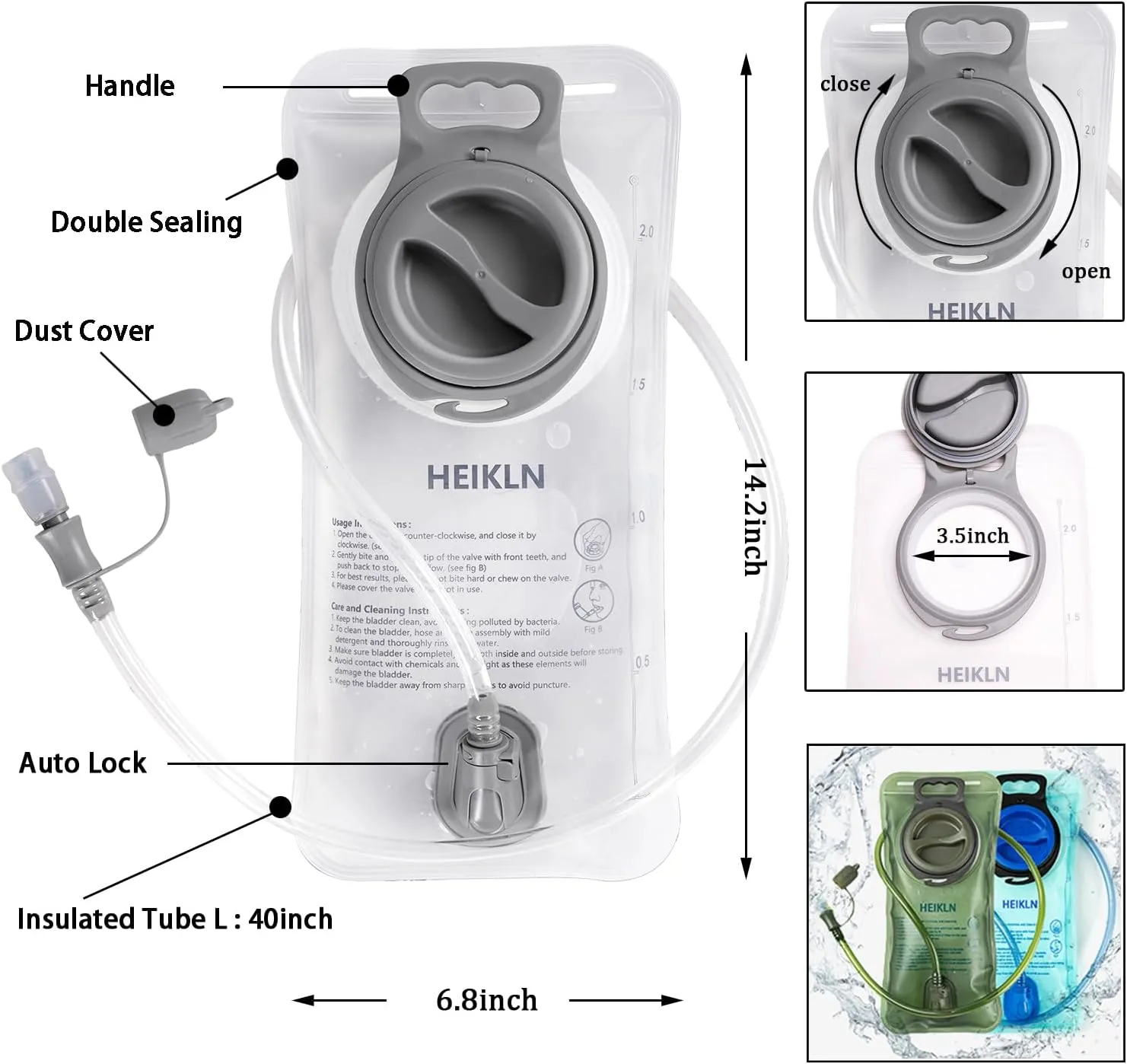 Hydration Bladder 2L-3L,Leak Proof Water Reservoir, BPA Free Military Water Storage Bladder Bag Hydration Pack Replacement Easy Clean for Bicycling Hiking Camping Hunting Running