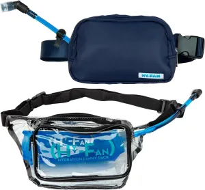 Hydration Fanny Pack with Bladder, 17oz BPA-Free, Hands-Free Design, Secure Pockets, Ideal for Athletic Outdoor Activities, Travel and More – 1 Blue, and 1 Clear Pack