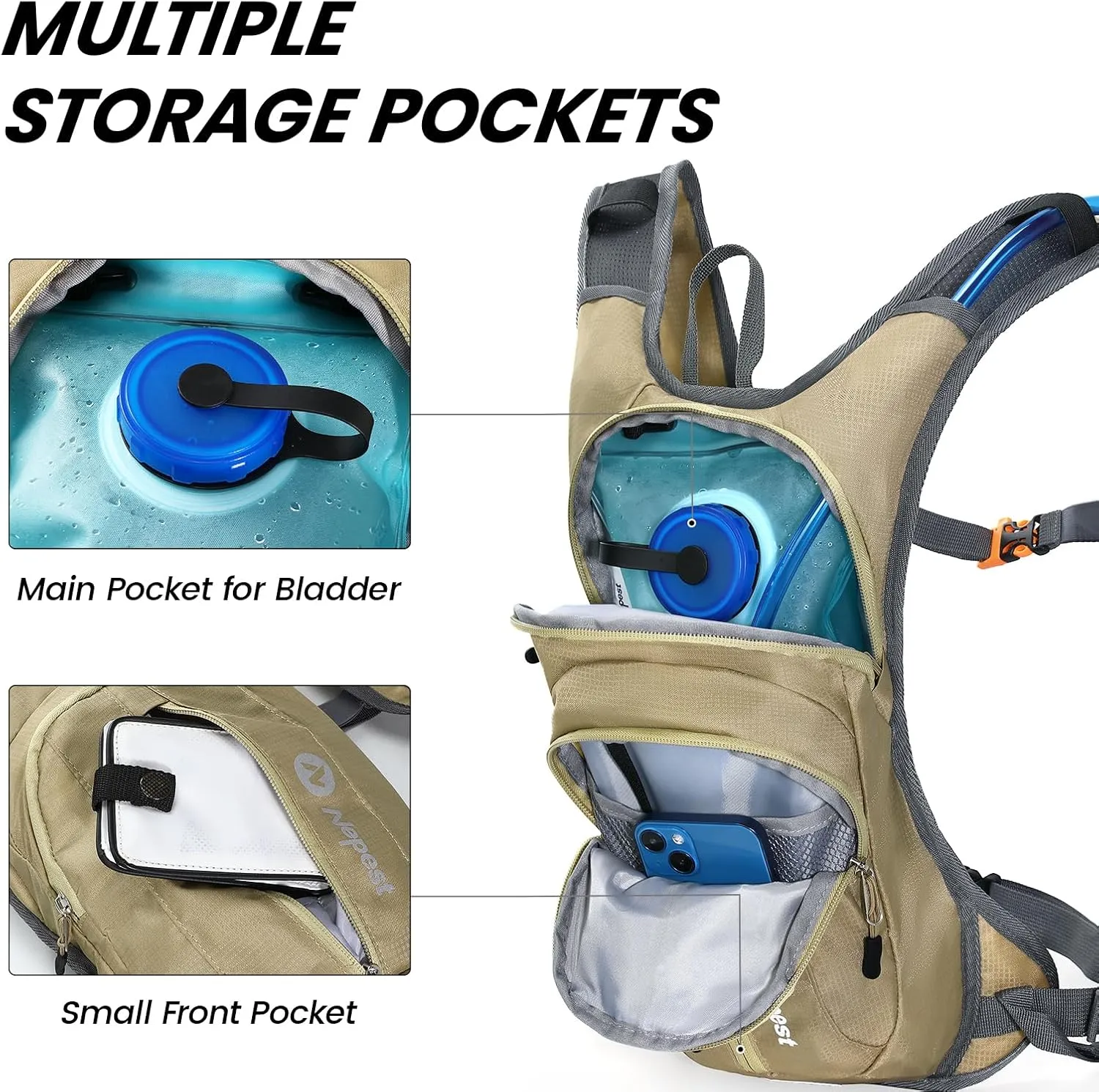 Hydration Pack Backpack for Women & Men, Lightweight Water Backpack with 2L Water Bladder for Hiking Cycling Running Biking