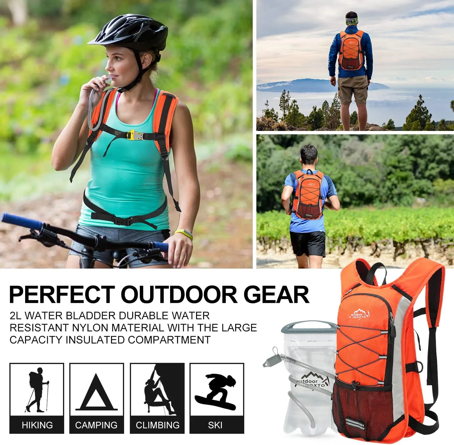 Hydration Pack Backpack, Lightweight Water Backpack with 2L Leakproof Hydration Bladder Daypack for Men Women,Running Hydration Vest for Outdoor Trail