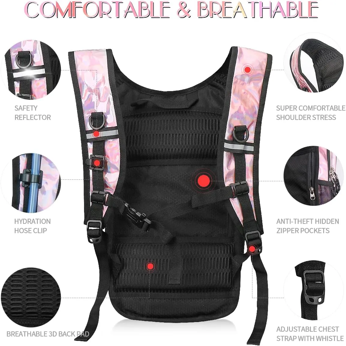 Hydration Pack, Water Backpack with 3L Hydration Bladder Lightweight Insulation, Festival Essential, Rave Hydration Backpack, Hydropack Backpack for Rave, Hiking, Biking, Running, Festival Gear