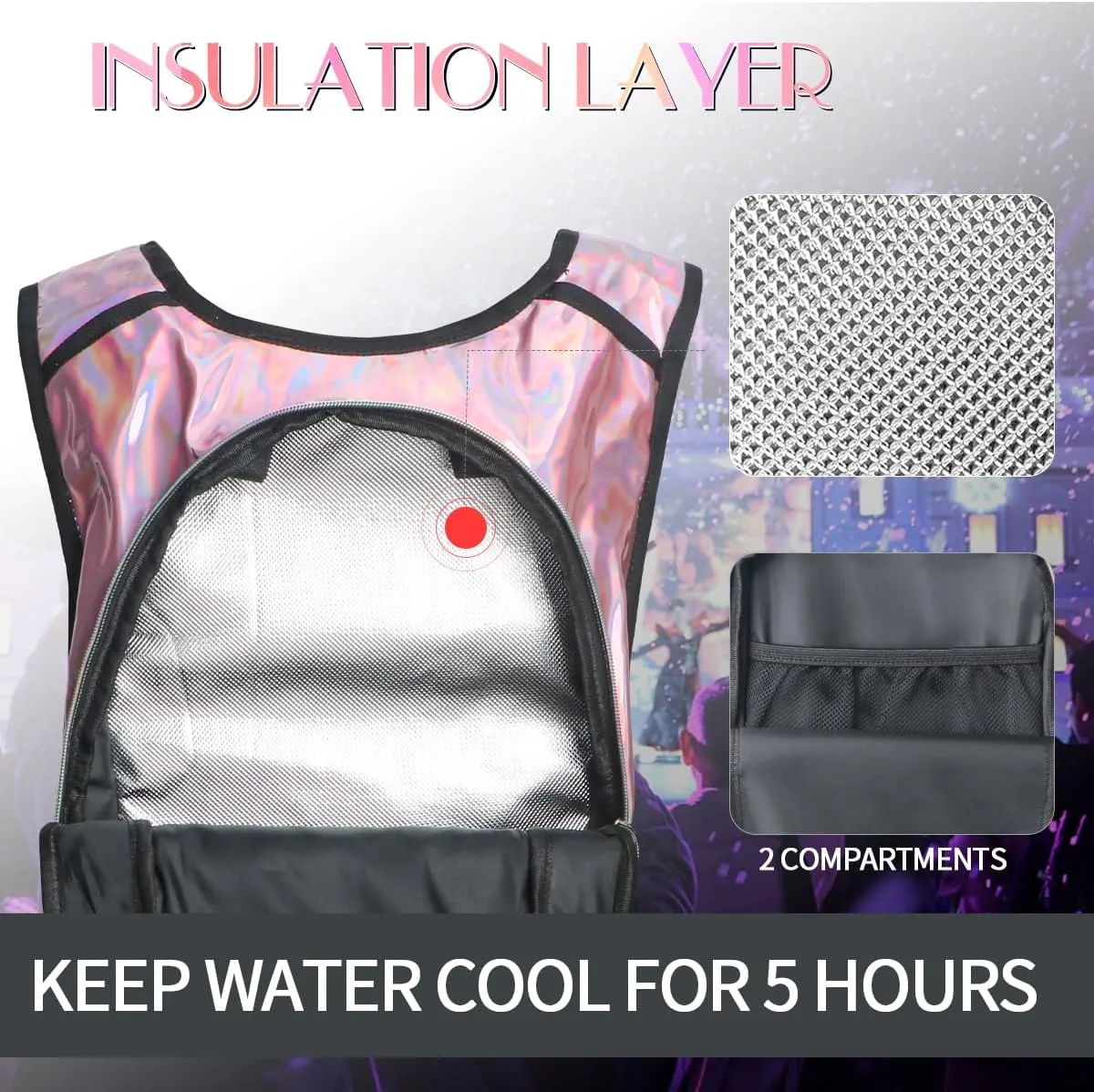 Hydration Pack, Water Backpack with 3L Hydration Bladder Lightweight Insulation, Festival Essential, Rave Hydration Backpack, Hydropack Backpack for Rave, Hiking, Biking, Running, Festival Gear