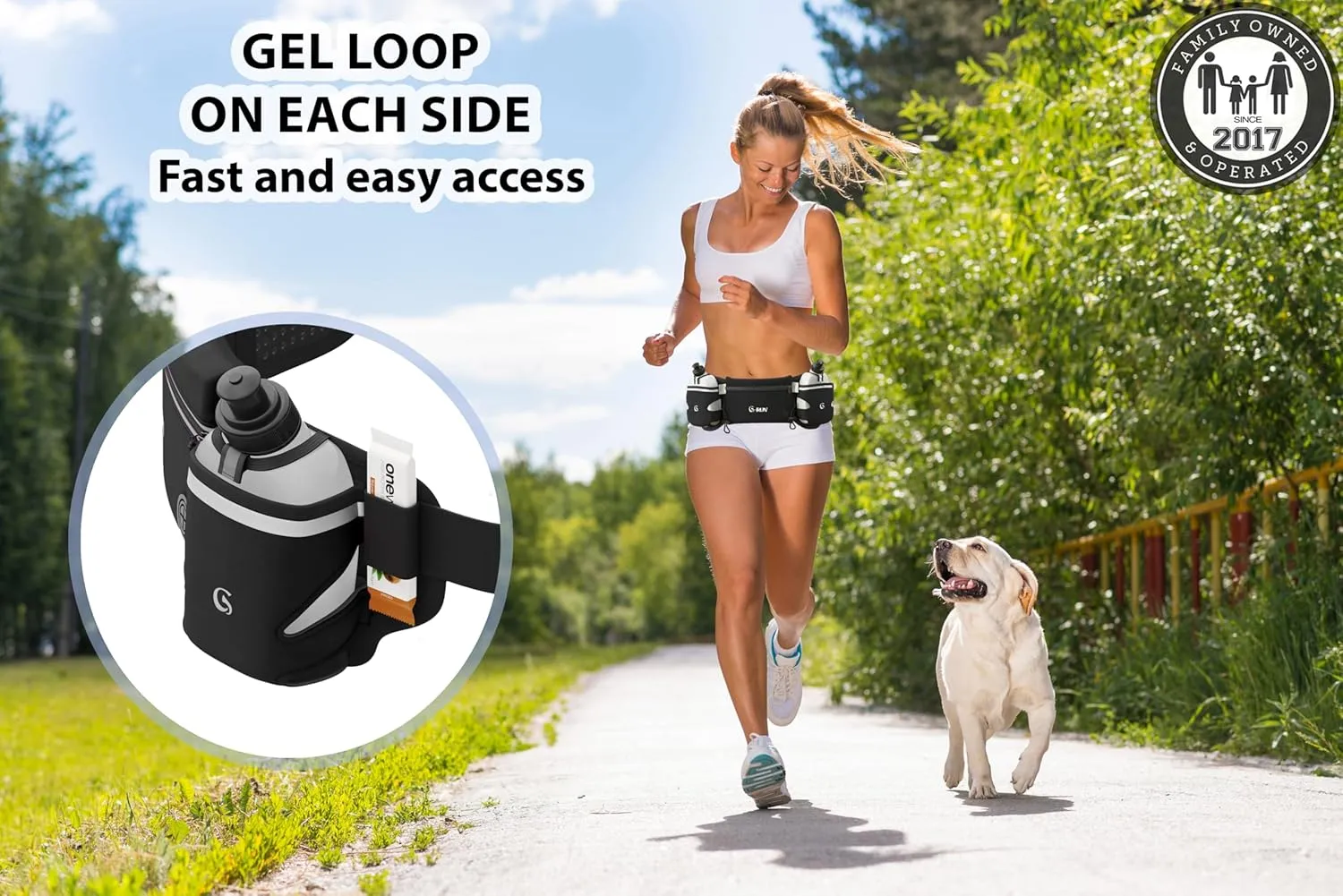 Hydration Running Belt with 2x10oz Bottles - Water Belts for Woman and Men - iPhone Belt for Any Phone Size - Fuel Marathon Waist Pouch for Runners - Jogging Cycling Biking