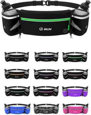 Hydration Running Belt with 2x10oz Bottles - Water Belts for Woman and Men - iPhone Belt for Any Phone Size - Fuel Marathon Waist Pouch for Runners - Jogging Cycling Biking