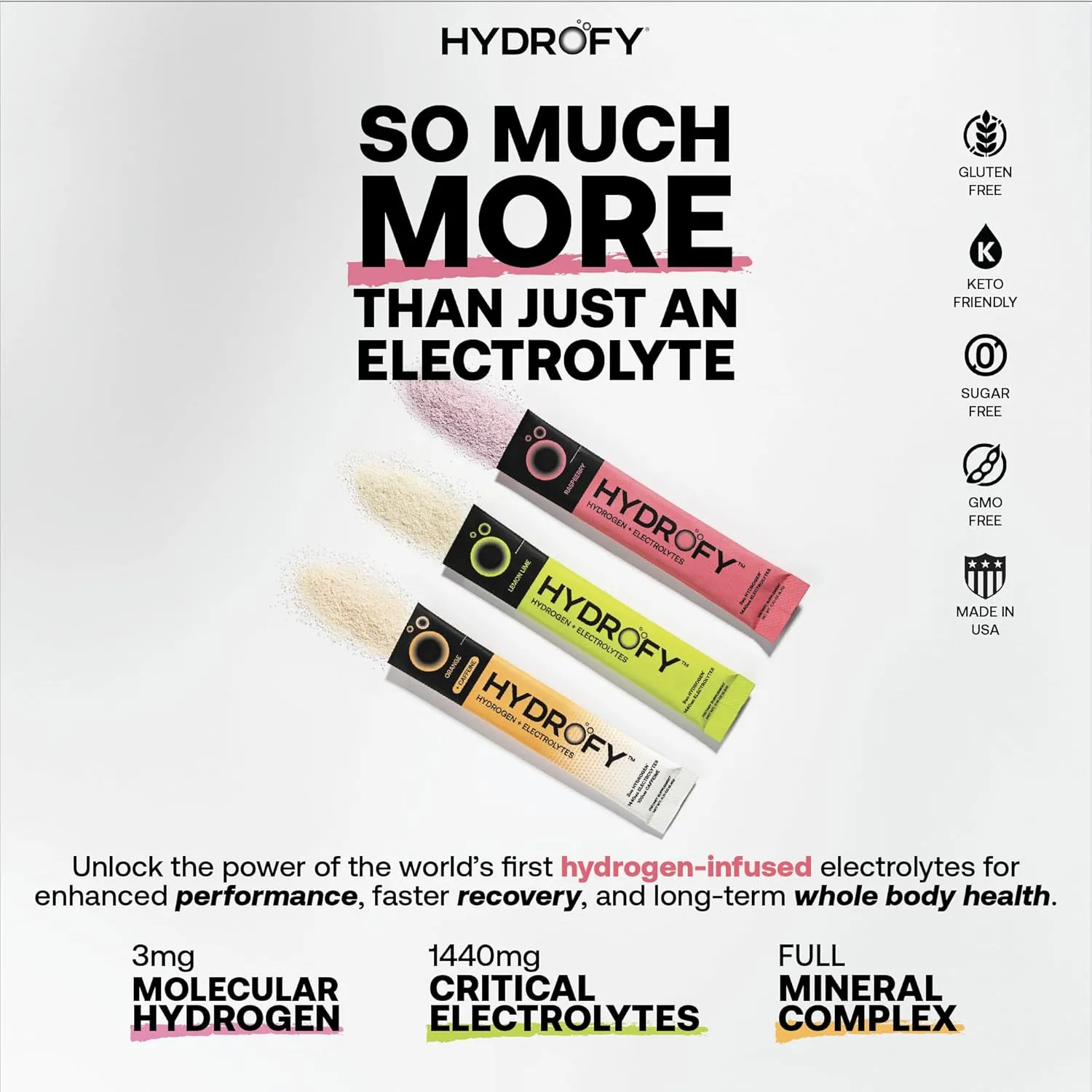 Hydrofy Hydrogen Water   Electrolytes Drink Mix | H2 Hydration Packets with Molecular Hydrogen, Sodium, Potassium, Magnesium, Calcium, and Minerals | No Sugar | Orange   Caffeine 25 ct