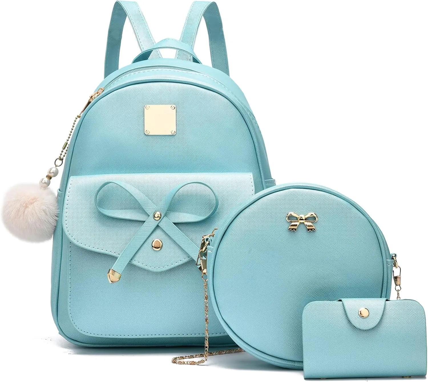I IHAYNER Girls Bowknot 3-Pieces Fahsion Leather Backpack Backpack Purse for Women Rucksack for Ladies Shoulder Bag