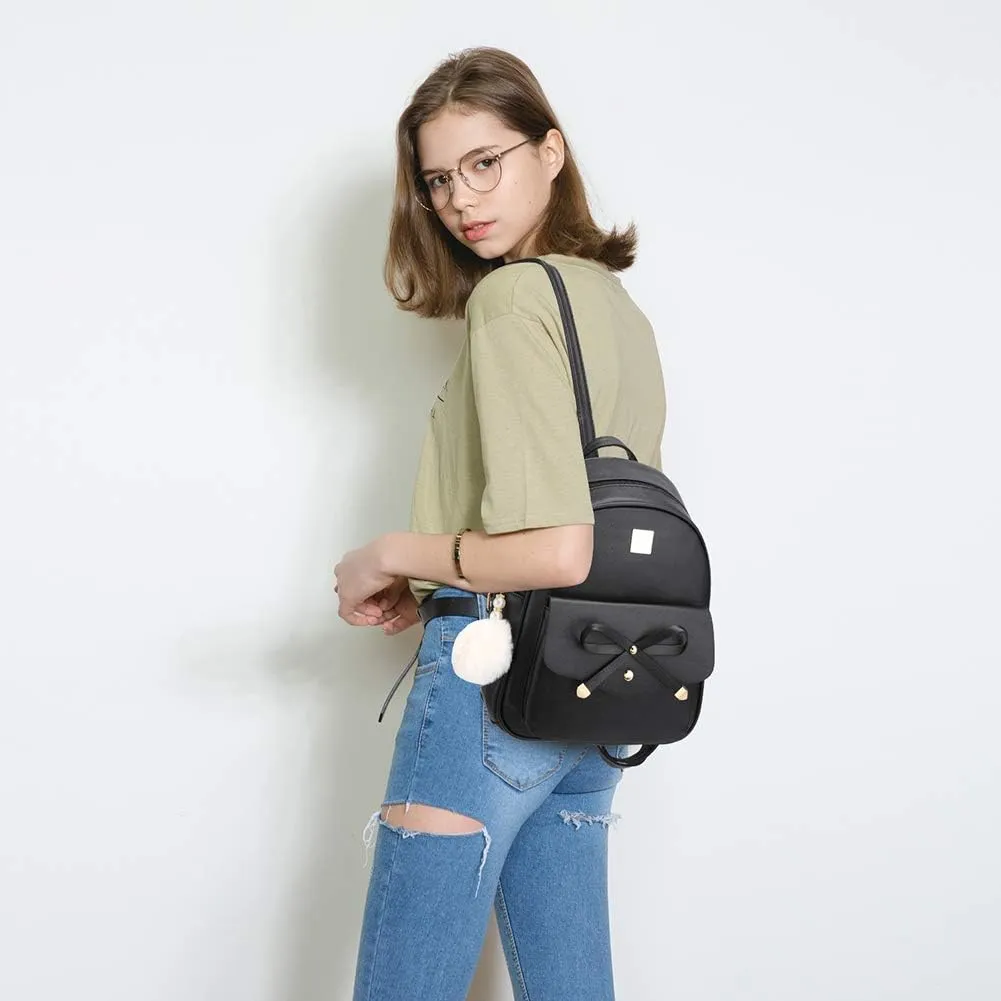 I IHAYNER Girls Bowknot 3-Pieces Fahsion Leather Backpack Backpack Purse for Women Rucksack for Ladies Shoulder Bag