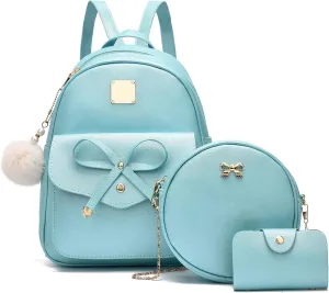 I IHAYNER Girls Bowknot 3-Pieces Fahsion Leather Backpack Backpack Purse for Women Rucksack for Ladies Shoulder Bag