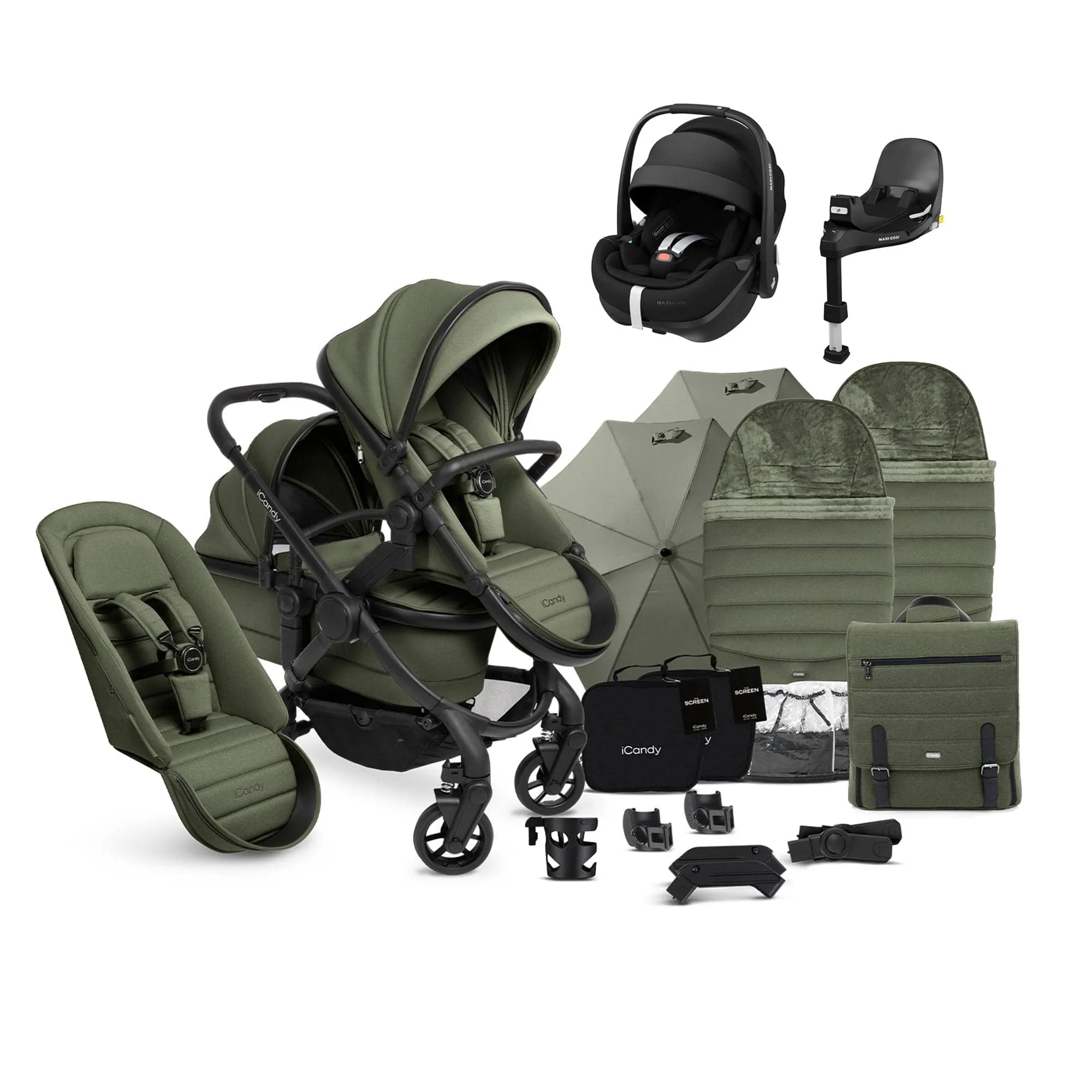 iCandy Peach 7 Double Complete Maxi-Cosi Travel System in Ivy