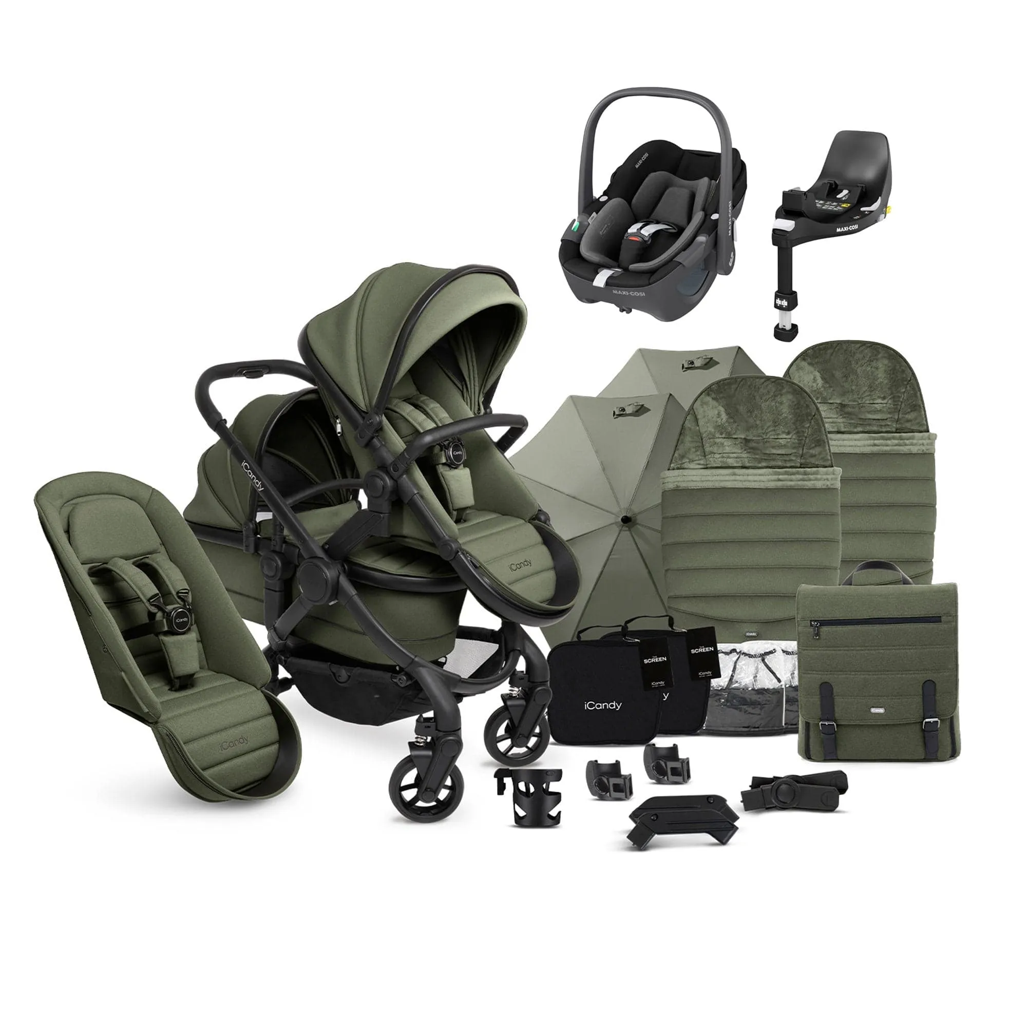 iCandy Peach 7 Double Complete Maxi-Cosi Travel System in Ivy