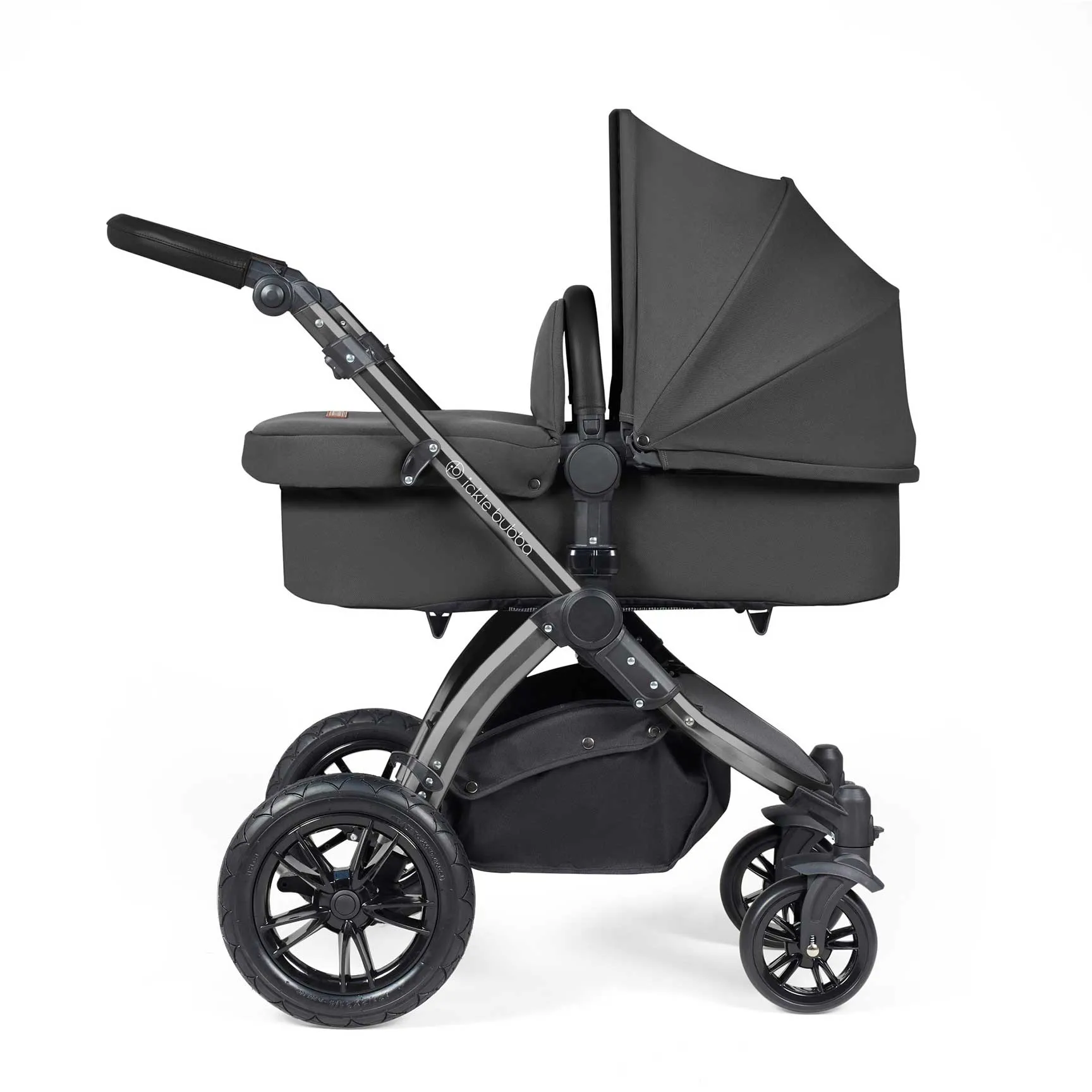 Ickle Bubba Stomp Luxe 2 in 1 Premium Pram - Black/Charcoal Grey/Black