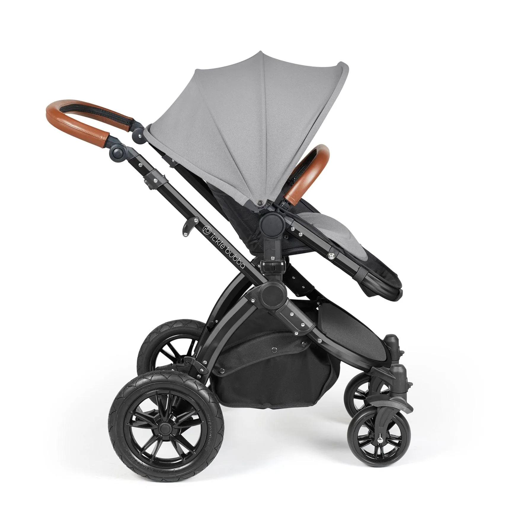 Ickle Bubba Stomp Luxe 2 in 1 Premium Pram - Black/Pearl Grey/Tan