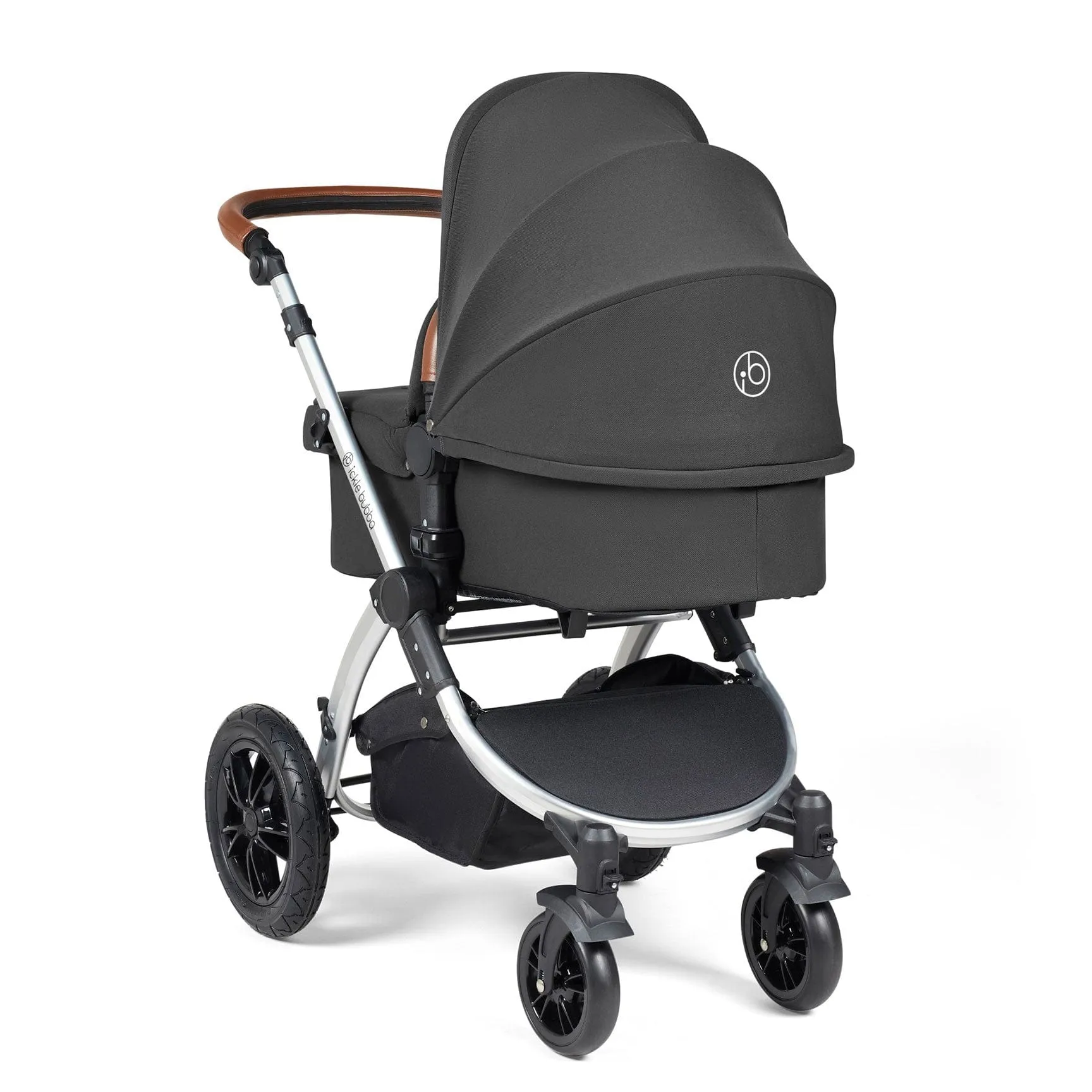Ickle Bubba Stomp Luxe 2 in 1 Premium Pram - Silver/Charcoal Grey/Tan