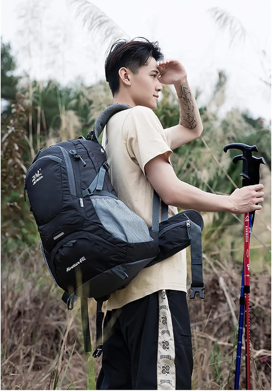 IKXO Hiking Backpack Waterproof Men Women Outdoor Travel for Trekking Camping Walking with Cover Student College School Daypack