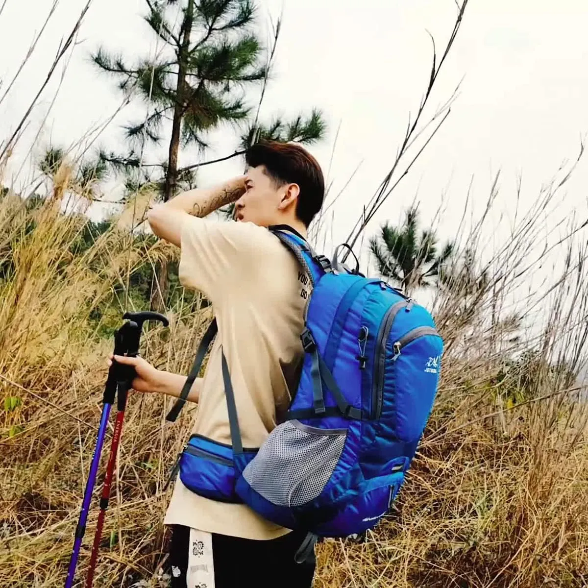 IKXO Hiking Backpack Waterproof Men Women Outdoor Travel for Trekking Camping Walking with Cover Student College School Daypack