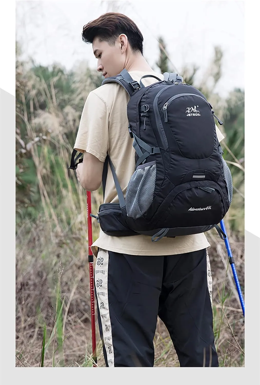 IKXO Hiking Backpack Waterproof Men Women Outdoor Travel for Trekking Camping Walking with Cover Student College School Daypack