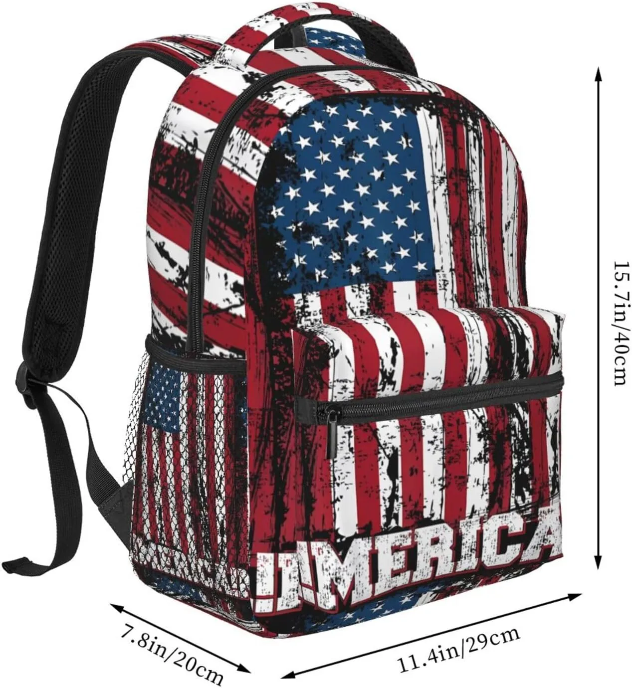 Independence Day American Flag Patriotic Backpack Casual Pack Bag Laptop Backpack With Side Pocket Front Zipper Pocket Bookpack Travel Daypack Picnic Rucksack