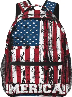 Independence Day American Flag Patriotic Backpack Casual Pack Bag Laptop Backpack With Side Pocket Front Zipper Pocket Bookpack Travel Daypack Picnic Rucksack