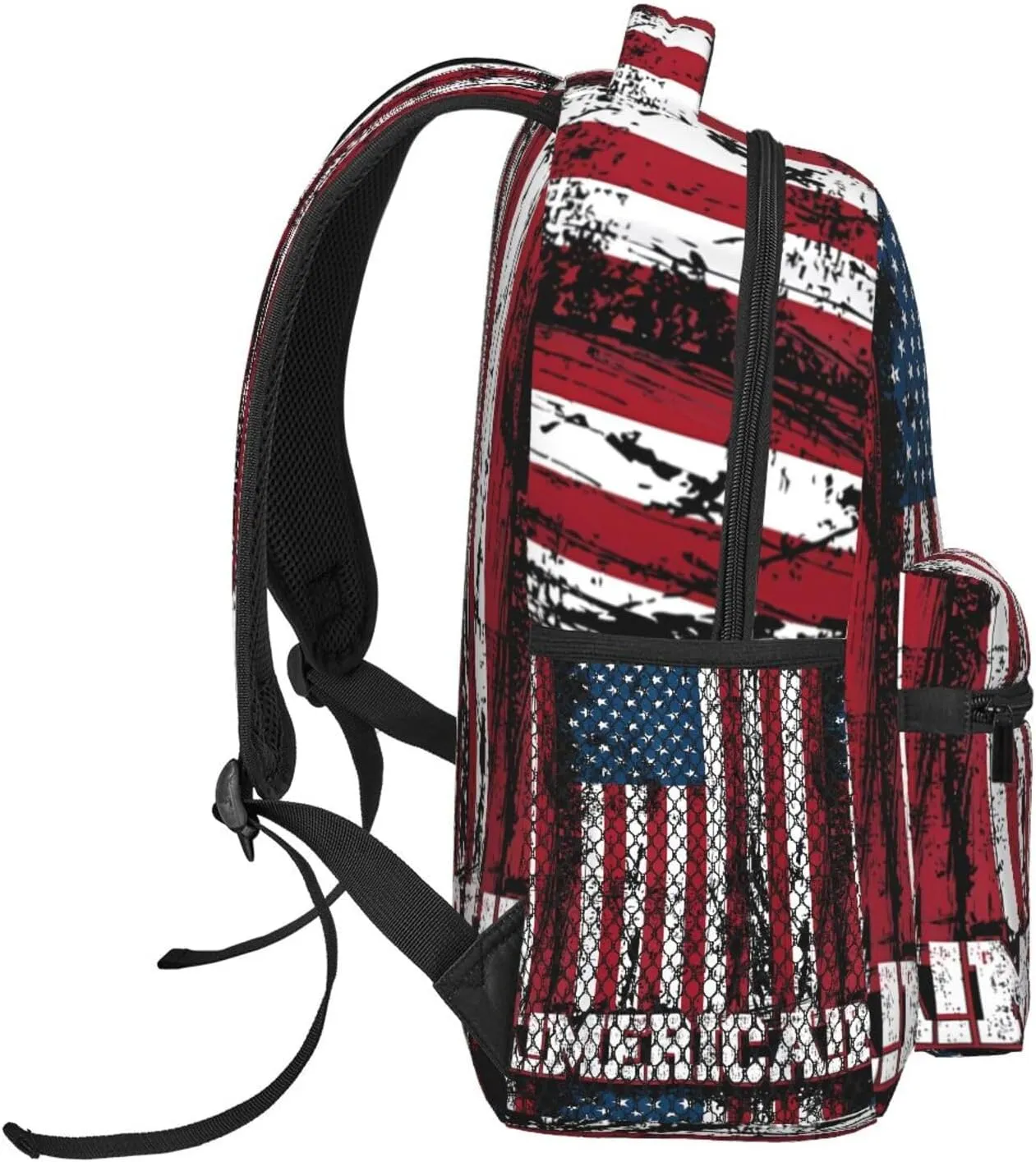 Independence Day American Flag Patriotic Backpack Casual Pack Bag Laptop Backpack With Side Pocket Front Zipper Pocket Bookpack Travel Daypack Picnic Rucksack