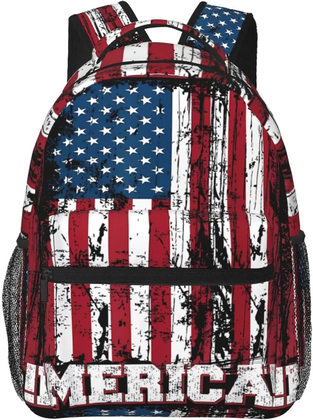 Independence Day American Flag Patriotic Backpack Casual Pack Bag Laptop Backpack With Side Pocket Front Zipper Pocket Bookpack Travel Daypack Picnic Rucksack